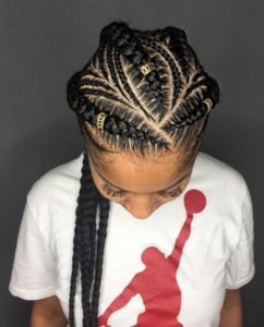stylish black braids hairstyle with hair rings