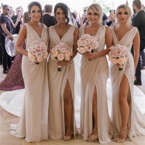 V-neck high split bridesmaids ankara style