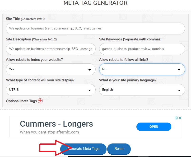 how to generate meta tags automatically