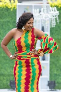 admirable kente one sleeve gown for wedding - momoafrica