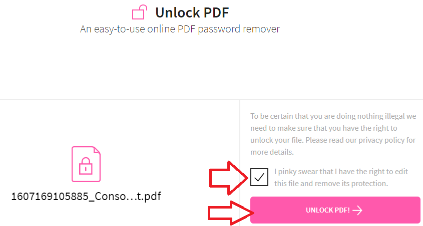 verify that you have the right to remove the pdf file password