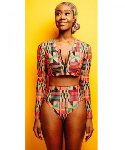 ankara long sleeve crop top with pant for young ladies, bikini style