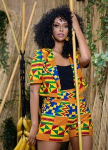 kente short knicker with short coat for classy african ladies