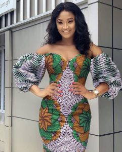 trending off shoulder ankara gown with puffed sleeves
