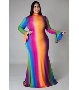 rainbow colour, unique ankara long gown for plus size, curvy ladies, for wedding and church