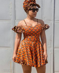 cute off shoulder, double sleeve ankara short flay gown style