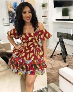 off-shoulder, multi steps ankara short flay gown style for classy ladies