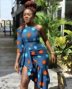 one sleeved, up and down ankara short gown for curvy, young ladies