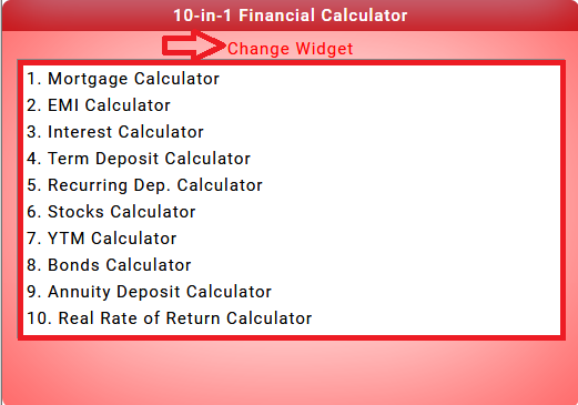 10-in-1 financial calculator app - tap the change widget link