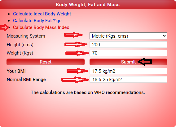 body mass index calculator app based on WHO recommendations