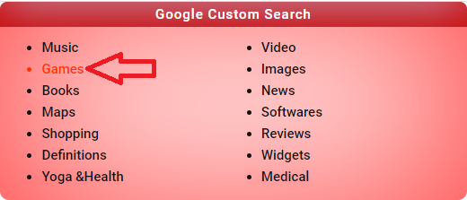 google custom search app - click the desired search category