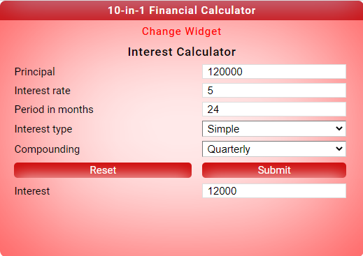 interest calculator app - provide the required details and tap the submit button