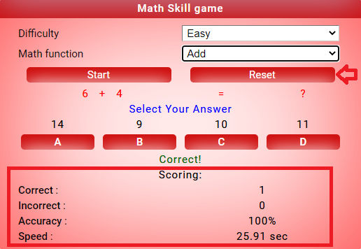 maths game - check your performance