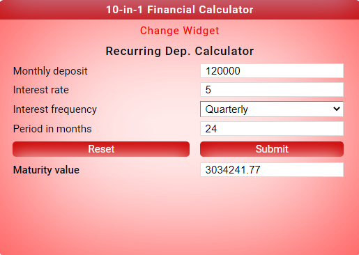 recurring deposit calculator app - provide the required details and tap the submit button