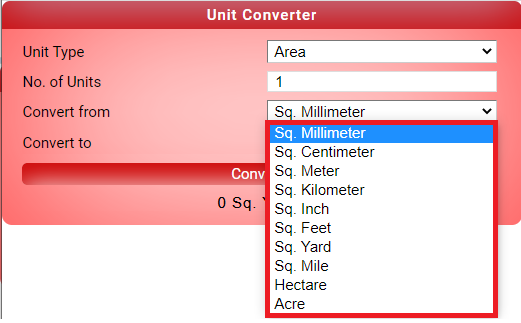 unit conversion for area