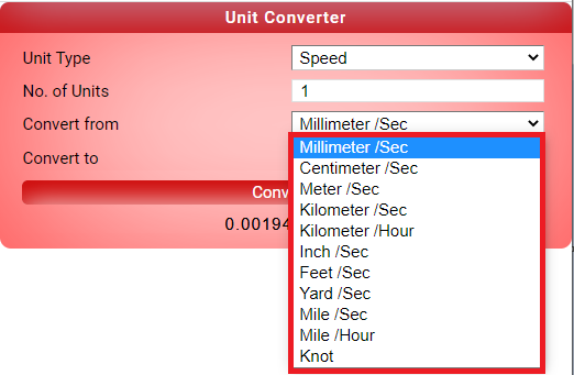 unit conversion for speed