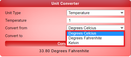 unit conversion for temperature