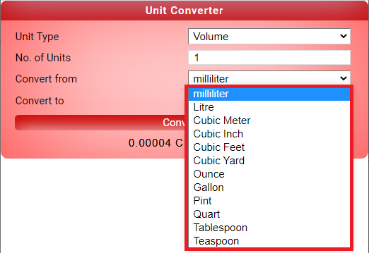 unit conversion for volume