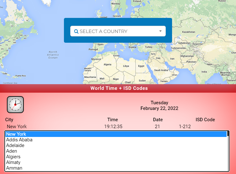 world clock + isd codes online app