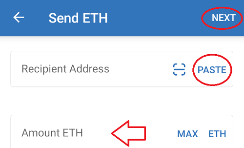withdrawing a token in trust wallet - paste the wallet address of the receiver and specify the amount