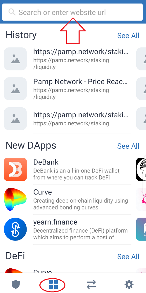 how to use the dapp browser of any private wallet app - type the DEX swap URL here