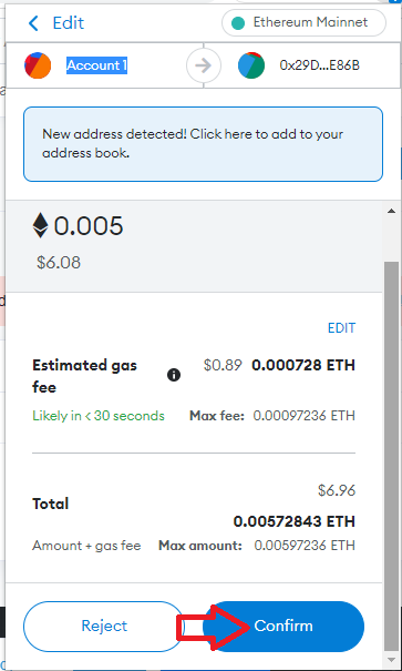 how to send crypto funds from metamask wallet - confirm the transaction details