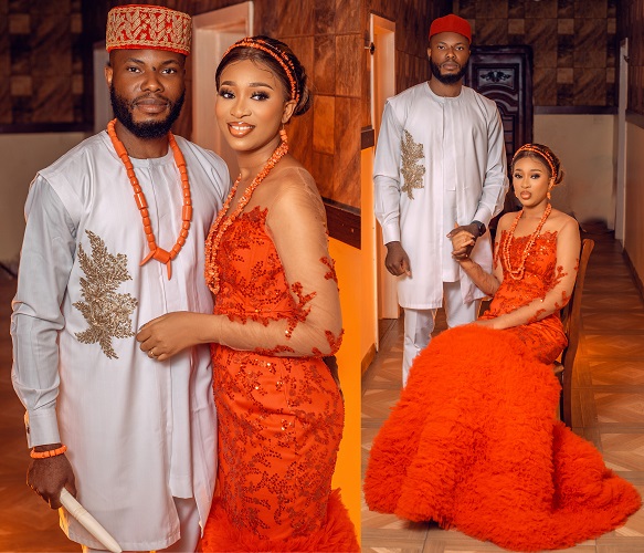 asastan traditional wedding styles 1 - the couple posing on their african fashion attire
