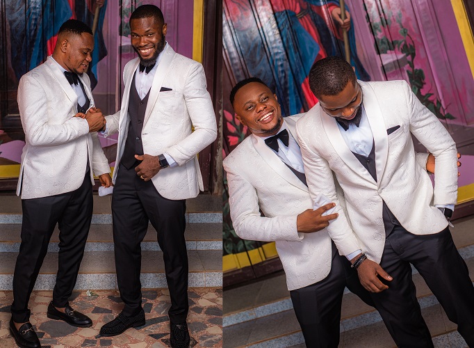 asastan white wedding photo styles 41 - groom and his smart best man posing in grand styles